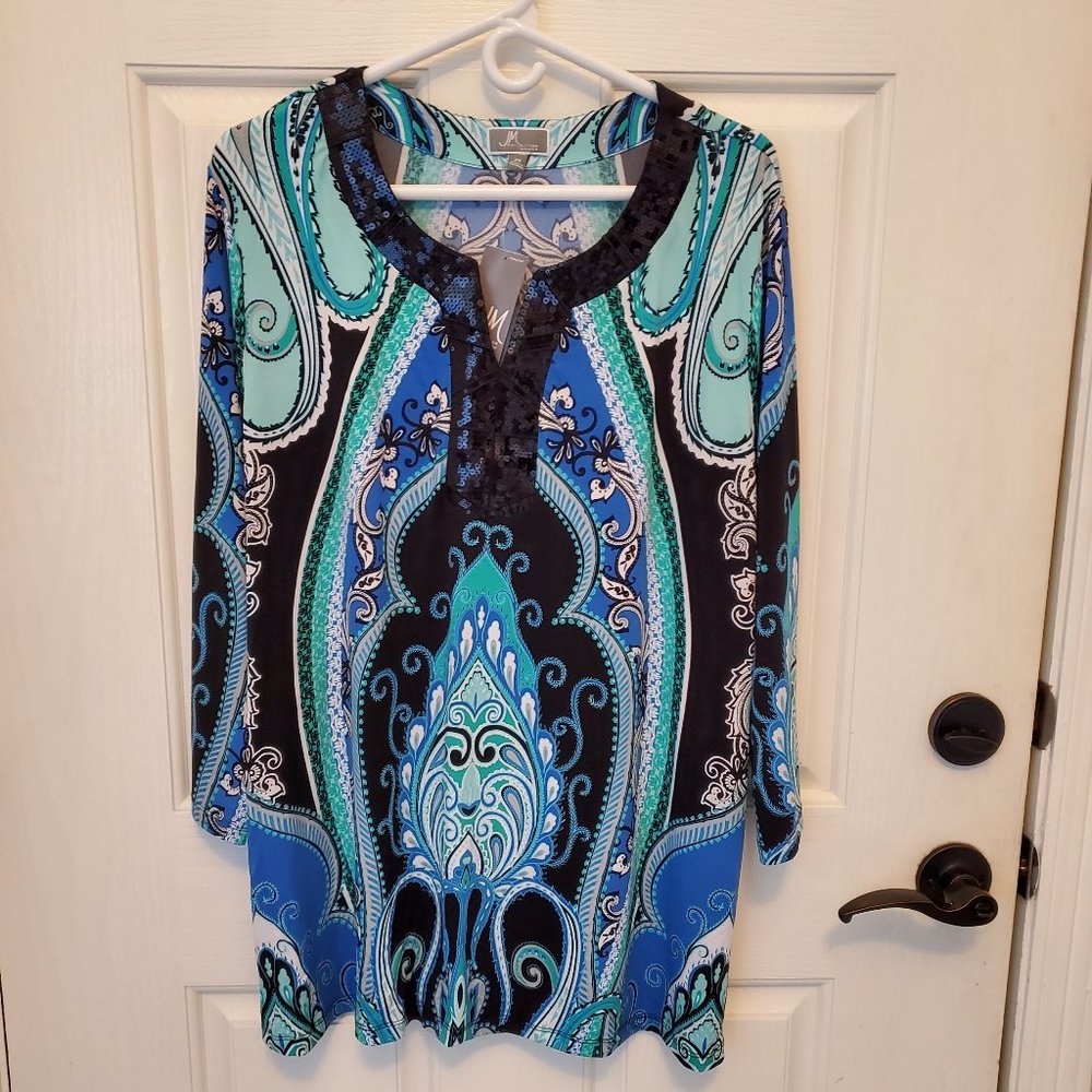 JM Collection Woman Modern Mix Paisley Perfect Top 2X